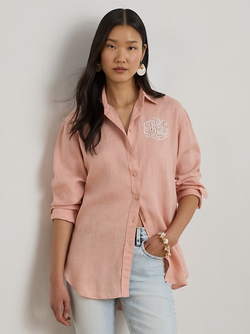 Lauren Ralph Lauren Dusty Pink Linen Button-Down Women’s Shirt